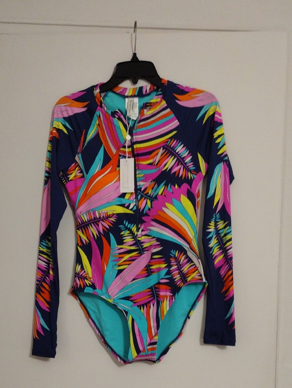 Trina Turk Navy Multicolor Long-Sleeve One-Piece Swimsuit